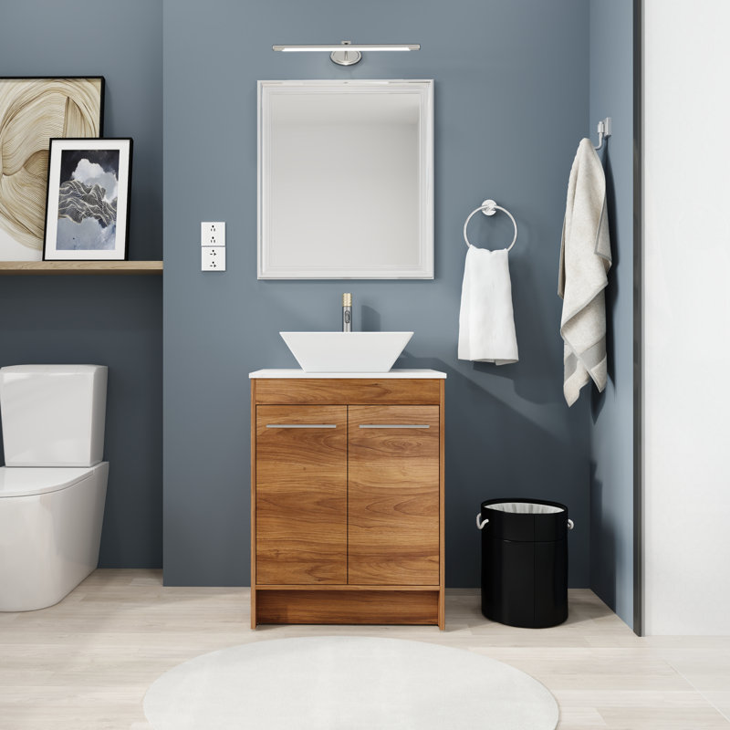 Meuble-lavabo simple autoportant de 23,6 po avec plateau en céramique Aoise