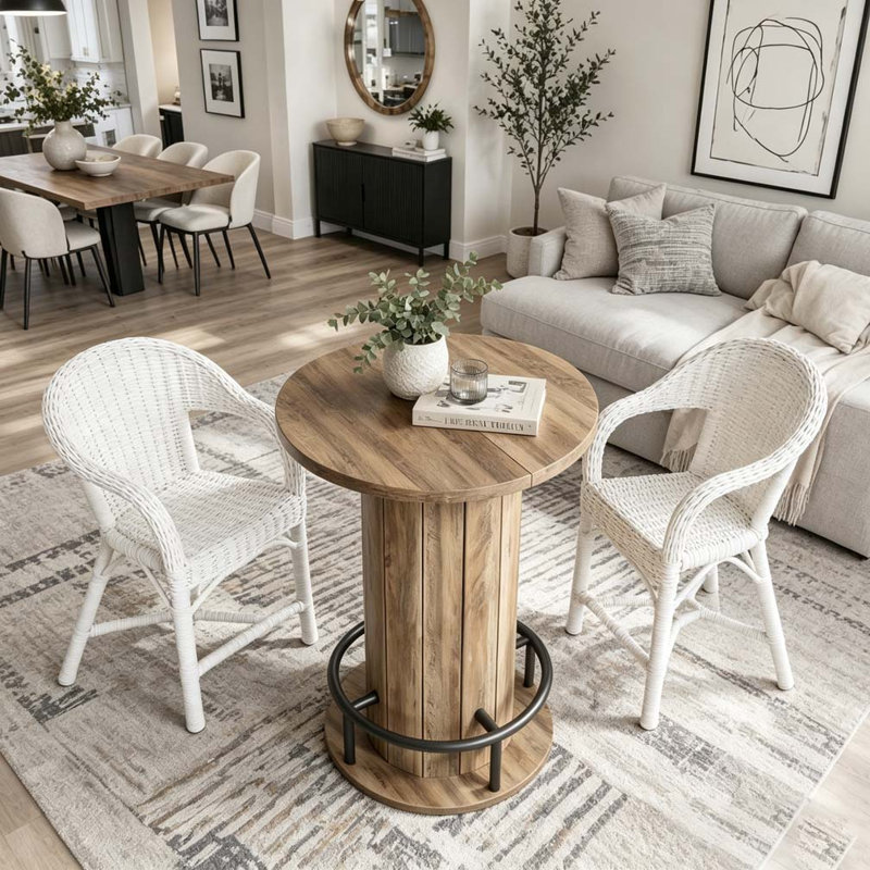 Table de bar, table basse ronde, Rustic Brown