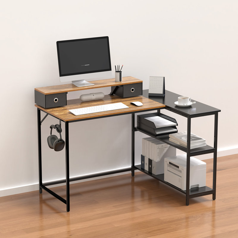 Adjoa L-Shaped Computer Desk, Brown/Black
