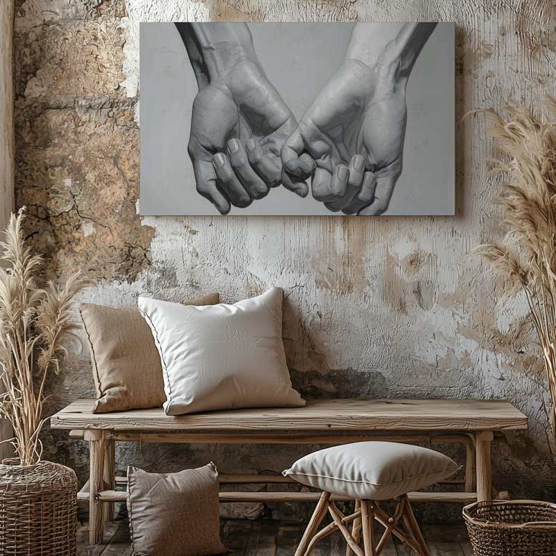«Mains jointes», reproduction au crayon à l'échelle de l'unité et de la confiance, art mural sur toile, prêt à accrocher