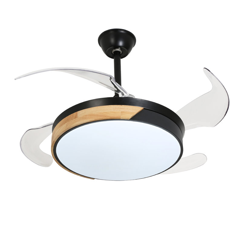 Ventilateur de plafond rond moderne à 4 pales de 42 pouces à intensité variable avec lumières DEL et télécommande