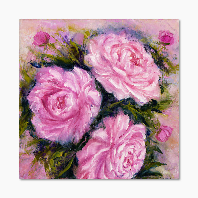 Bouquet de pivoines roses - œuvre d'art sur toile, H 30 po x l 30 po x P 1 po, Toile tendue