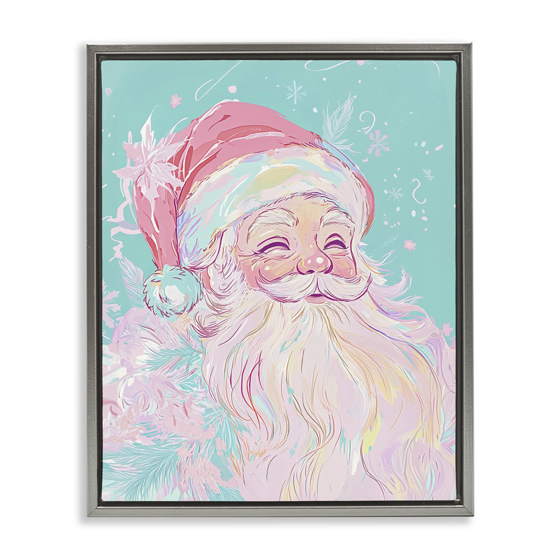 Cadre flottant pastel Jolly Santa Claus, design par Arlington Prints, H 31 po x l 25 po, Cadre flottant gris lustré