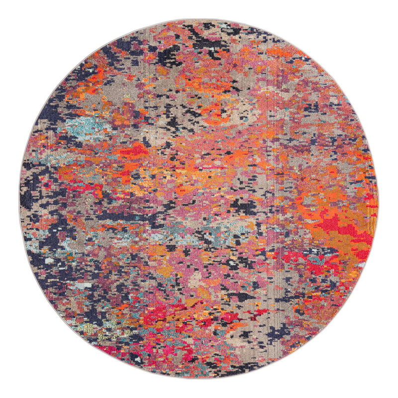 Washable Abstract Indoor Rug, Round 7'