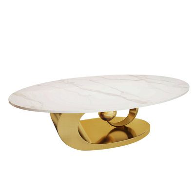 Marble Coffee Table With Sculptural Stainless Steel Base