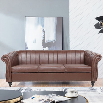 Castillon 83.46"" Faux Leather Rolled Arm Chesterfield Sofa -  Canora Grey, 603ECCDA884B44BBABF0020F589AD1EB