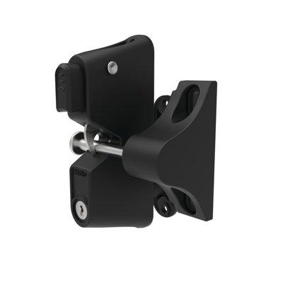 Locking Gravity Latch with Two-Sided Key Entry and Push Button