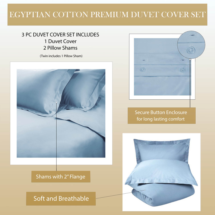 EXQ Home Cotton Denim Blue Duvet Cover Set King Size 3 Pcs, Super Soft Bedding Vintage Comforter Cover with Button Closure (Breathable)