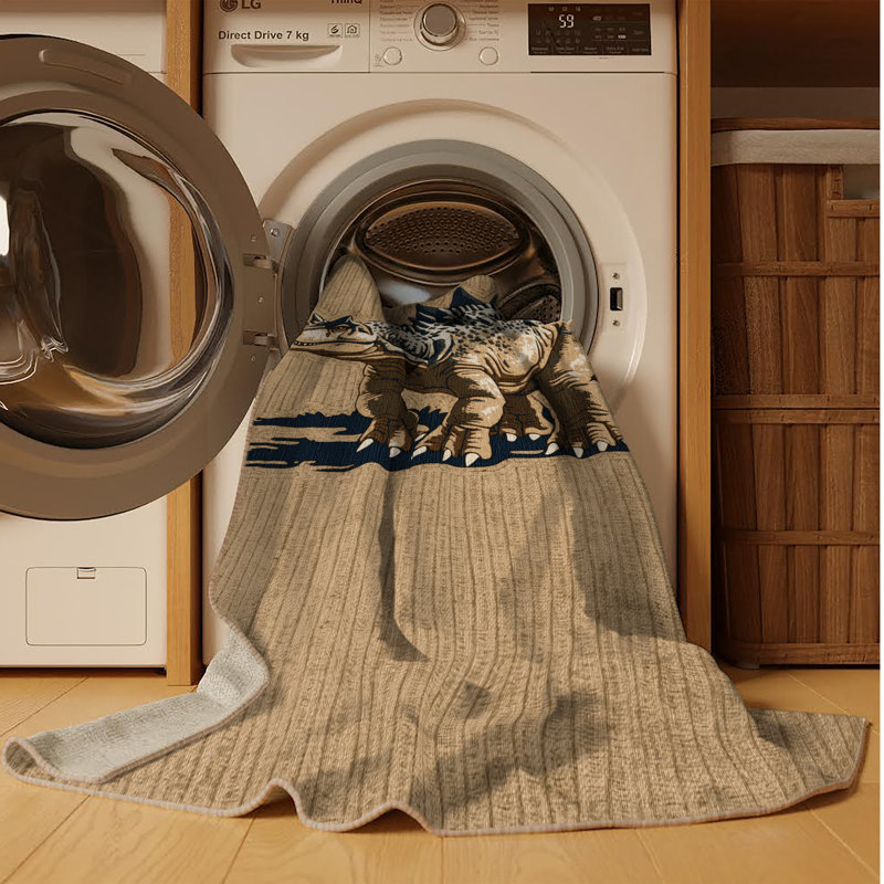 Tapis beige dinosaures lavable à la machine, Rectangle 7 pi x 10 pi