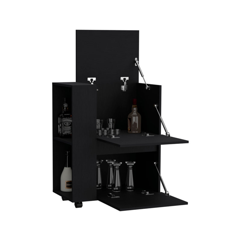 Chariot-bar en bois Kallan, Noir