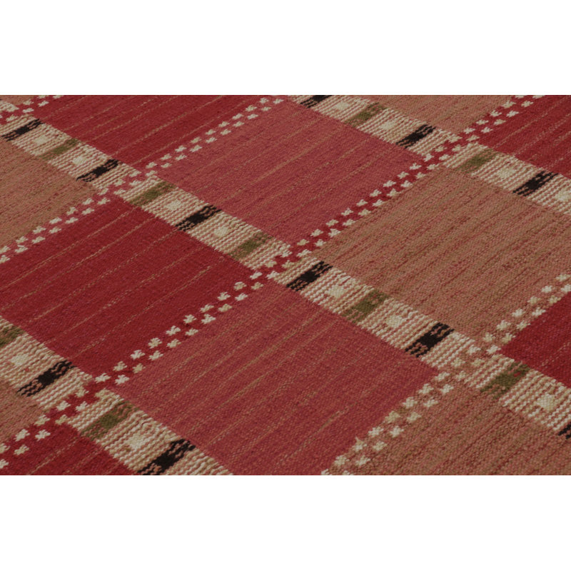 Scandinavian Wool Geometric Area Rug in Red, Pink