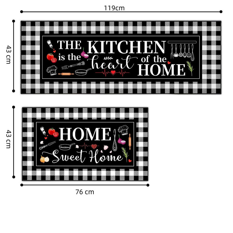 Chequered Polyester Non-Skid Kitchen Mat