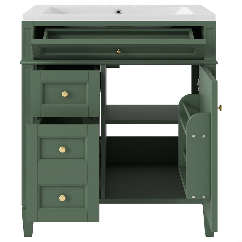 Ensemble de meuble-lavabo autoportant de 30 po avec lavabo supérieur, armoire de rangement de salle de bain avec 2 tiroirs et un tiroir basculant
