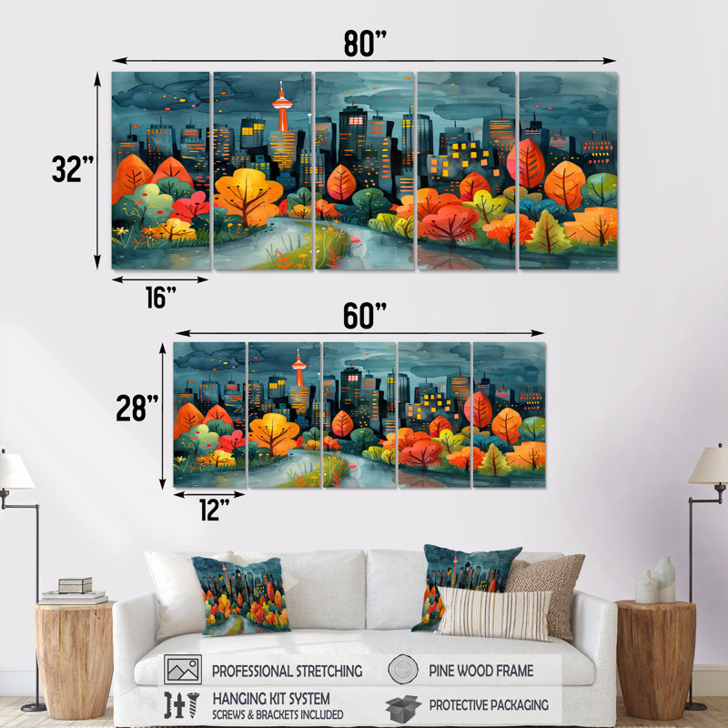 Ensemble de reproductions d'art mural orange et vert Toronto, H 28 po x l 60 po