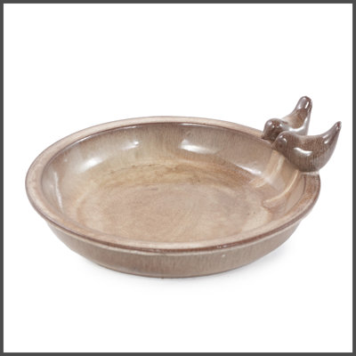 Bain d'oiseaux en céramique fait à la main, cuvette de bain pour oiseaux 11,8 pouces brun clair avec ornements rétro, bain d'oiseaux de jardin pour la cour, patio, décor de jardin, fonctionne également comme abreuvoir d'oiseaux sauvages