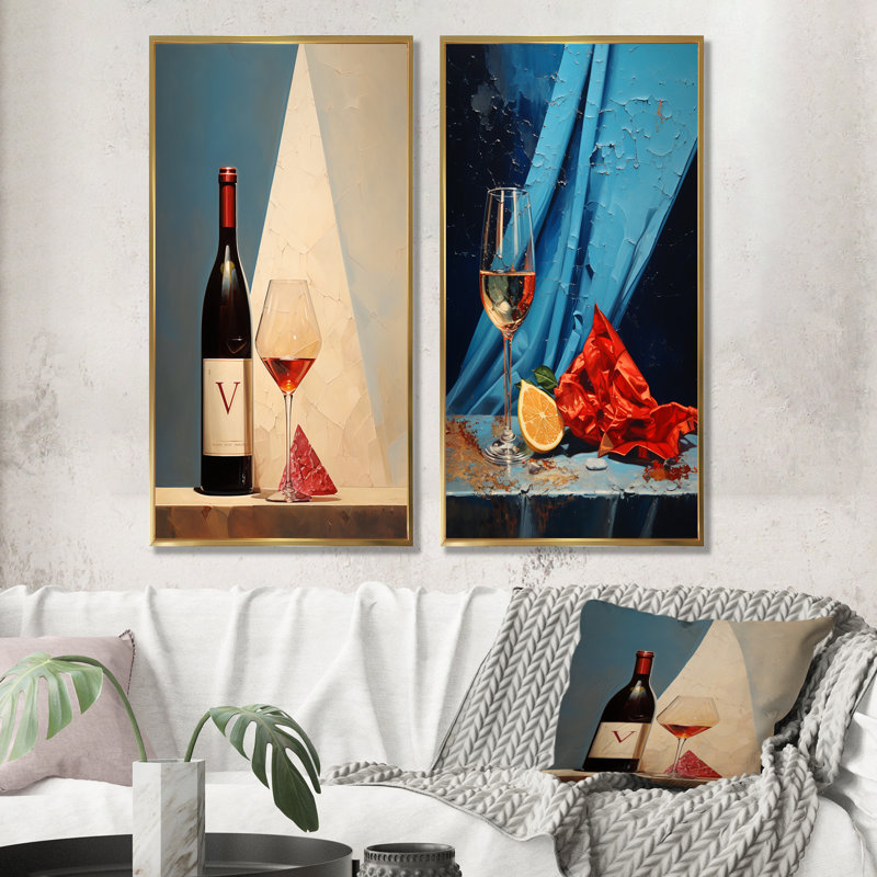 Cavas Crispness - Wine, ensemble de 2 reproductions d'art mural, Encadrement doré, H 40 po x l 41 po