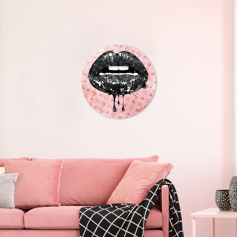 Noir and Blush Lips Fashion and Glam Round Acrylic Art by Oliver Gal, 12" H x 12" W