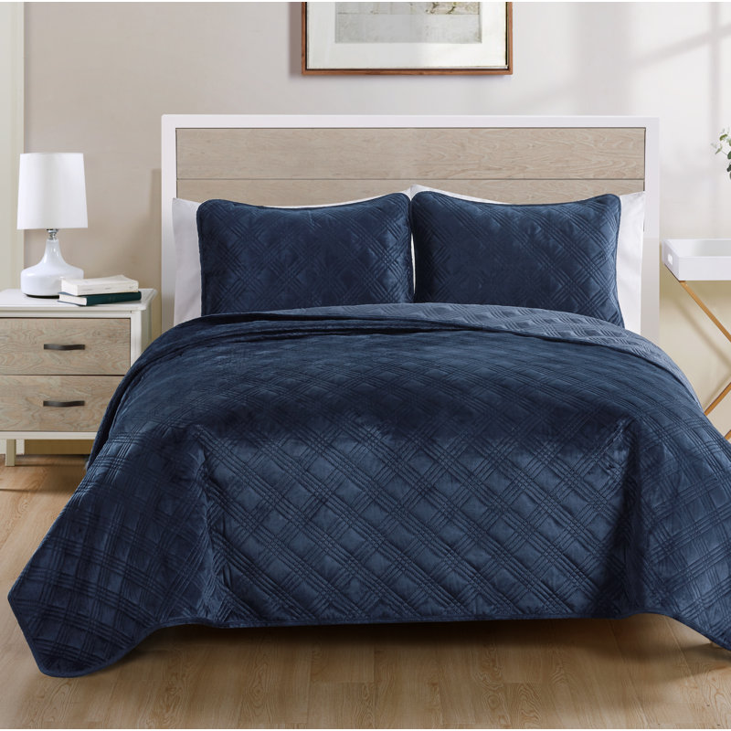 Ensemble de matelassé velours Belton, Double / Grand, Bleu marine
