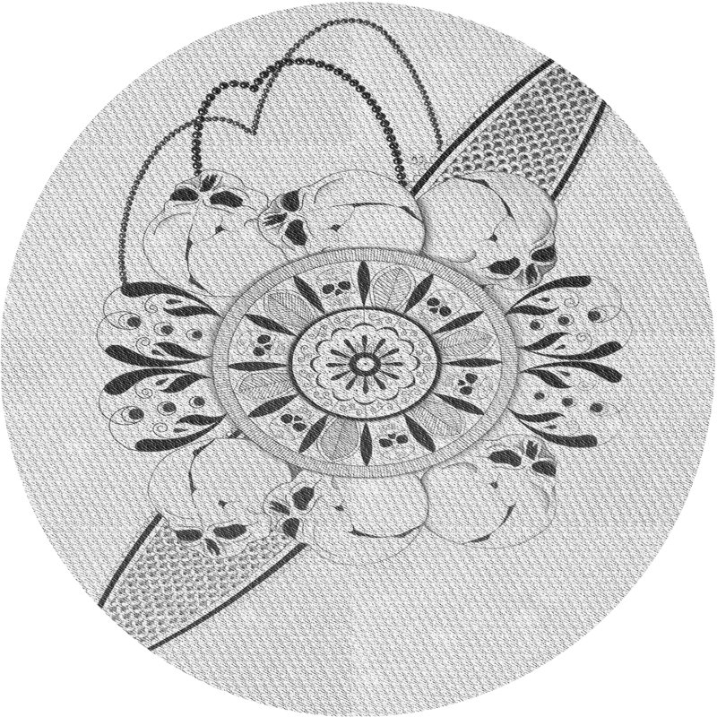 Tapis blanc/noir à motifs, Rond 5 pi