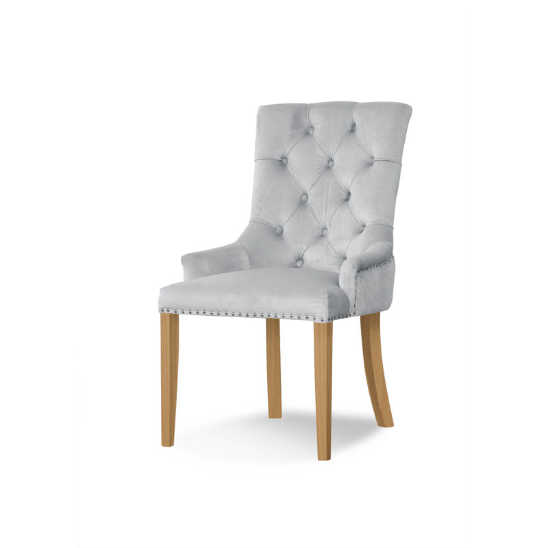 August 49cm H Tufted Velvet Upholstered Side Chair, Silver Grey