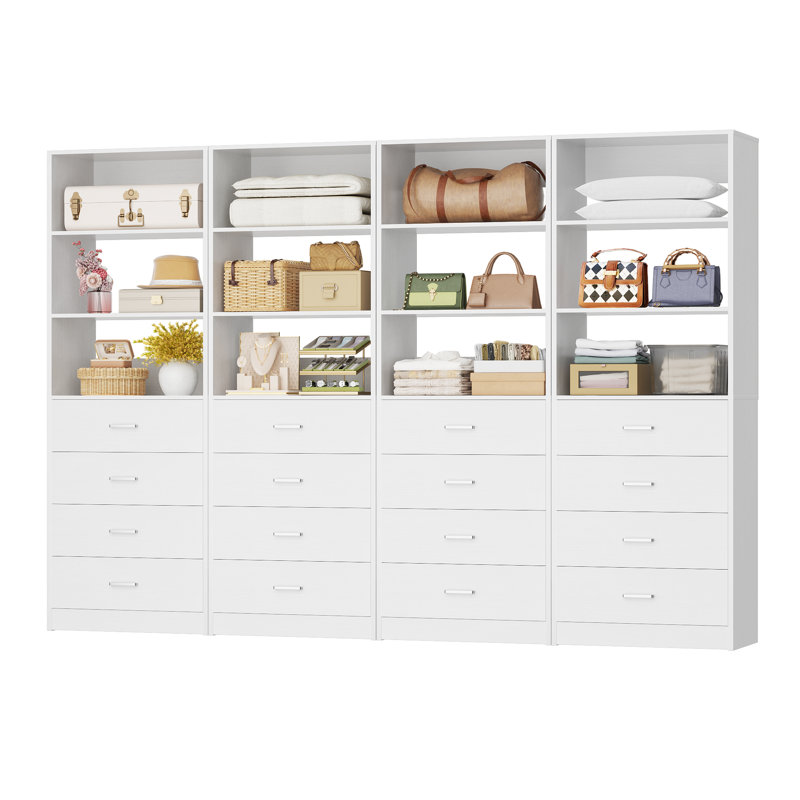 Système de placard avec tiroirs en bois, Blanc