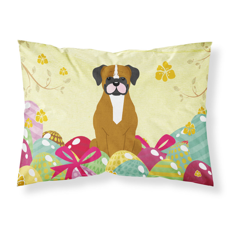 Taie d’oreiller œufs de pâques, Boxer fauve et blanc