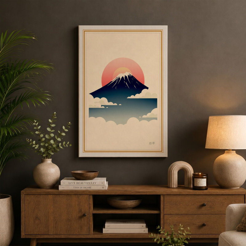 Mount Fuji at Dawn Japandi - Wrapped Canvas, 18x12 - 45.7 x 30.5 cm, White Border