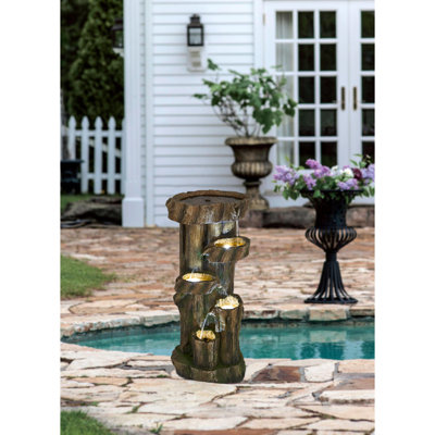 Fontaine tronc d'arbre rustique à 5 niveaux