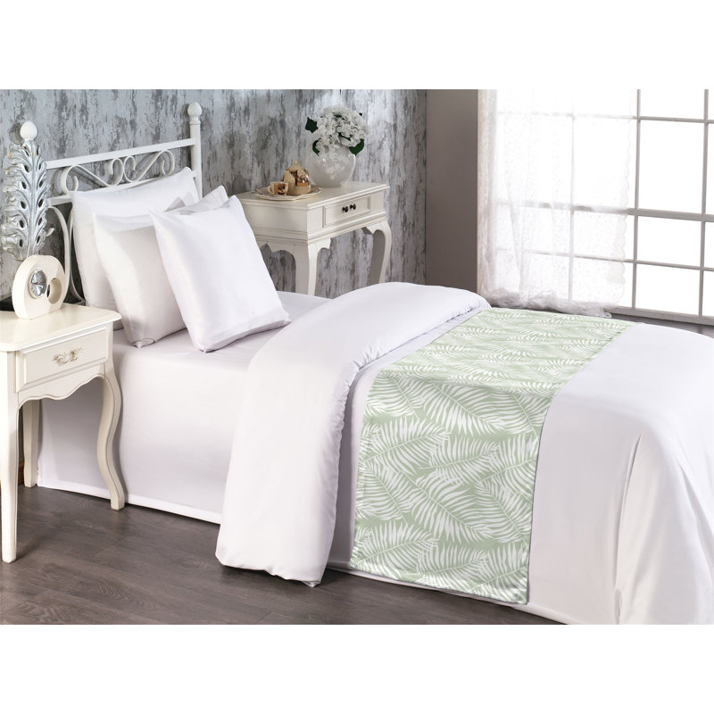 Satin Bed Runner, Pastel Green White, Twin
