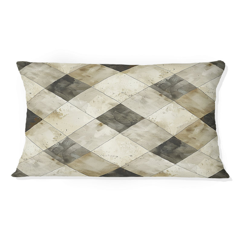 Coussin lombaire beige moderne à motif écossais I