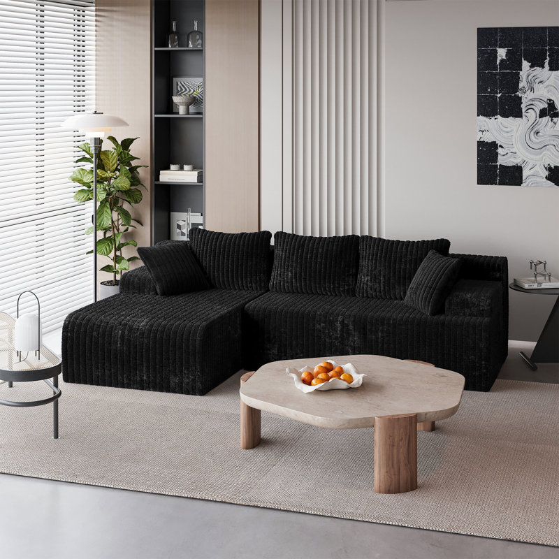 Canapé modulaire modulaire en forme de L de 96 po (noir), Noir, noir, noir, noir, Orienté à gauche (vu de face)