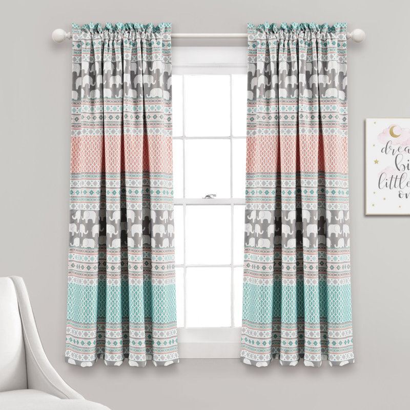 Rideau occultant et isolant avec passe-tringle Elephant, Turquoise / Rose