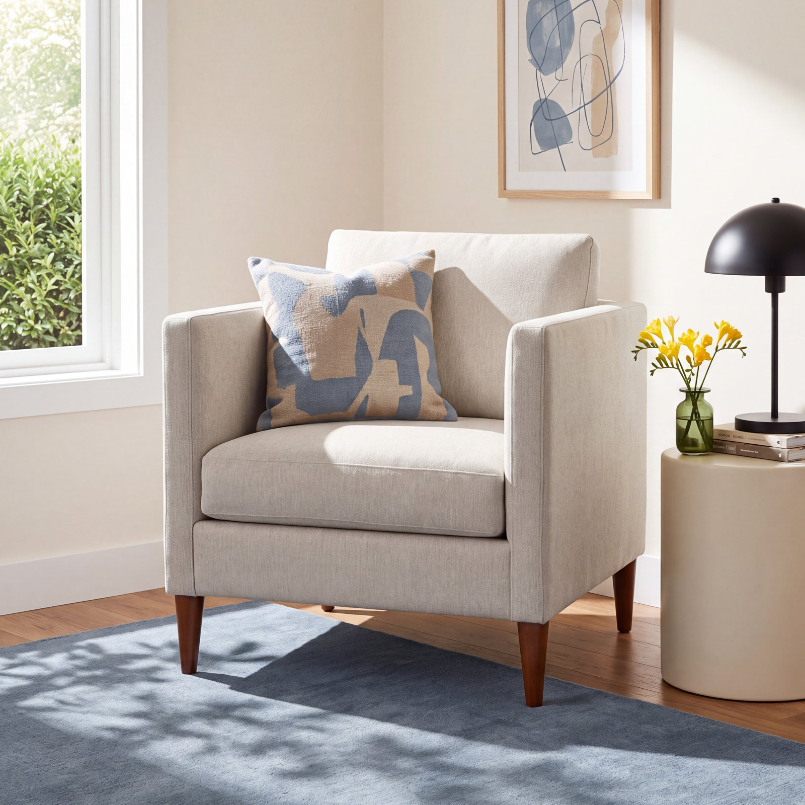 Clifford Upholstered Armchair, Ticket Ash Heathered Basketweave
