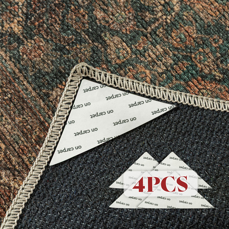 Tapis oriental rouge Luxey avec rubans antidérapants Luxey, Rectangle 4'x 6'