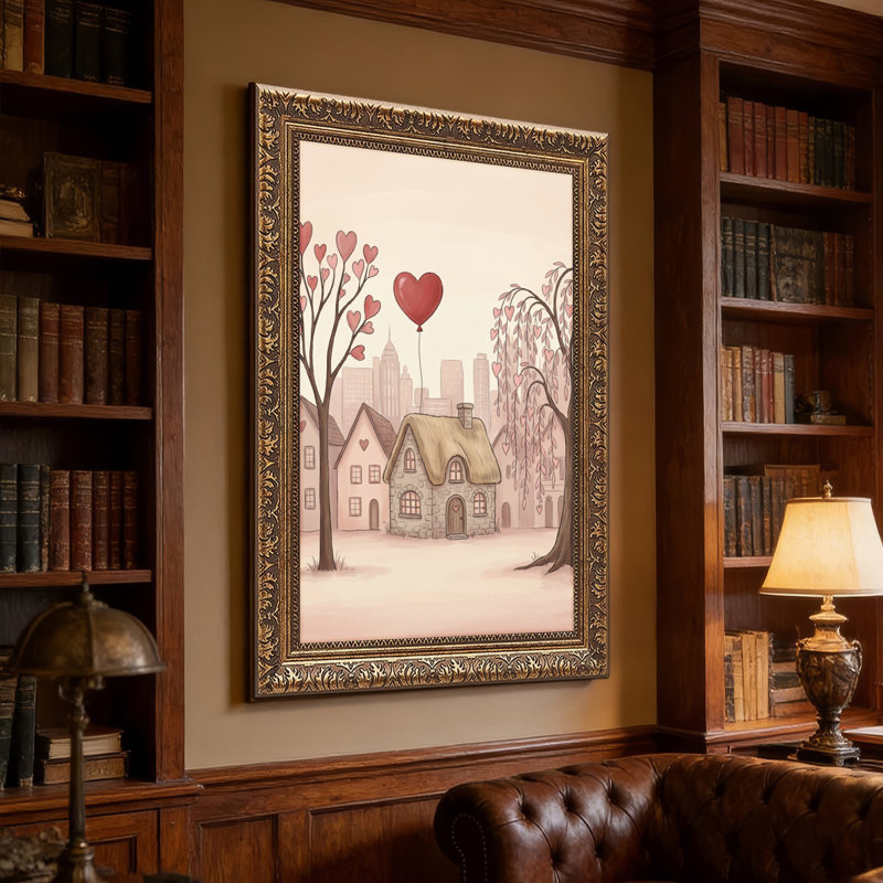 Art mural en toile noyer doré encadré pour le salon, la chambre à coucher, le bureau ou le vestibule - Décoration murale décorative avec arbre en forme de cœur