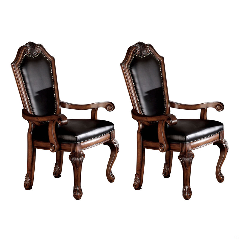 Chaises avec accoudoirs à dossier solide avec garniture cloutée (ensemble de 2)