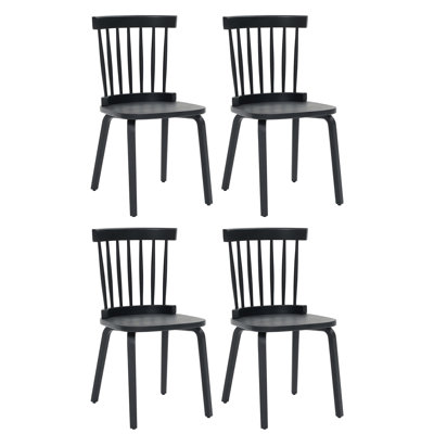 Windsor Dining Chairs Set of 4,Wood Farmhouse Spindle Back, Widen Seat, Mid-Century Modern French Country Style, for Living Room Restaurant, Black
