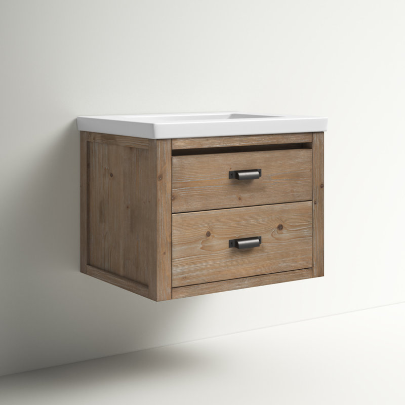 Kane 24" Weathered Fir Floating Bathroom Vanity with Ceramic Sink