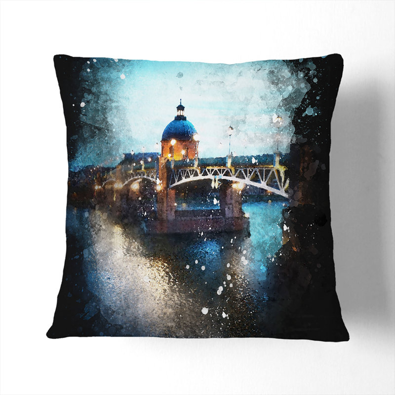 Saint-Pierre Bridge in Toulouse France Cushion with Filling, 55cm H x 55cm W x 20cm D, Stone
