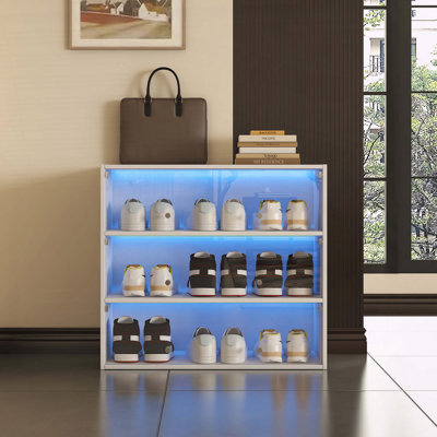 Armoire de rangement pour chaussures avec porte en verre blanche avec lumière DEL RVB