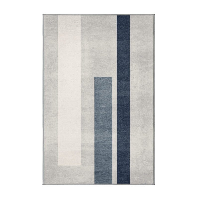 Soft Plush Fabiano July 4Th Modern & Contemporary Abstract Area Rug in Gray – Gray Binding, 8x12
