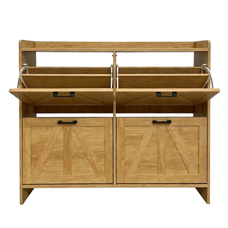 Shoe Cabinet With 4 Flip Drawers, Light Oak