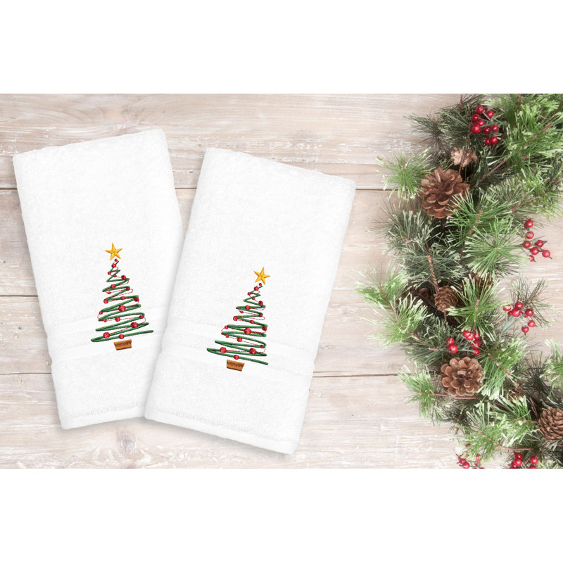 Holiday Turkish Cotton Hand Towel, White