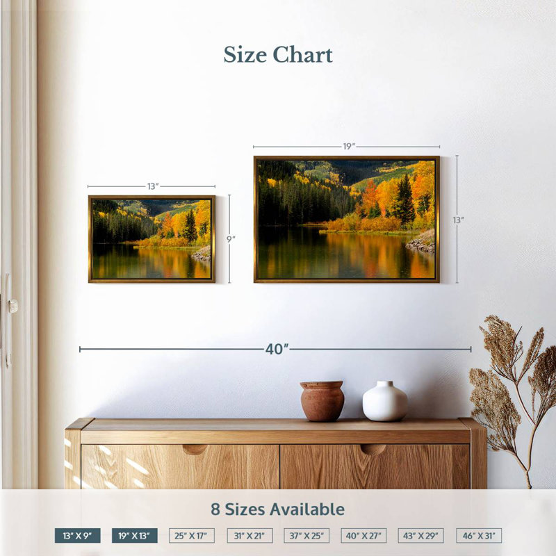 Mountain Lake Autumn Colours, 19" X 13", Floating Frame Gold