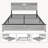 Wooden King Size Bed Frame with Storage Headboard, Farmhouse Platform Bed Frame with LED Lights and Charging Station, White-1169826086-1145858687
