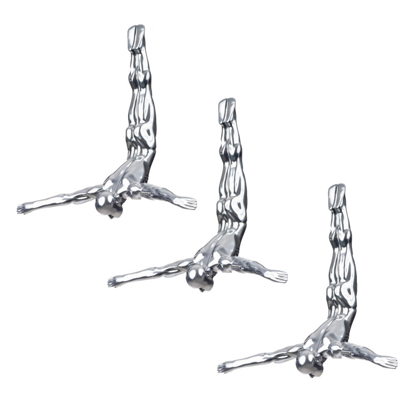 Décoration murale homme plongeur, Semi chrome, H 22 po x l 22 po x P 5 po