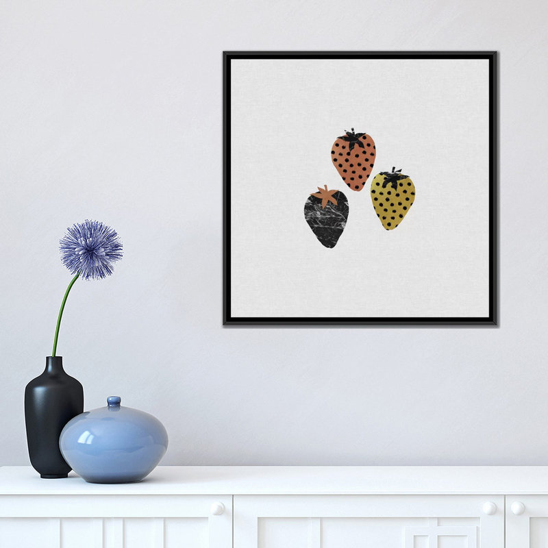 " Scandi Strawberries " by Orara Studio, 18" H x 18" W x 1.5" D, Black Framed Canvas, No Mat