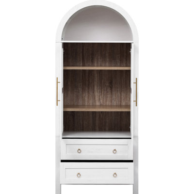 71-Inch Tall Pantry Cabinet With Arched Design, Two-Tone Color, And Metal Smooth Slides For Quiet Storage Operation Adjustable Shelves, 2 Drawers, Round Pull Rings Organized Kitchen