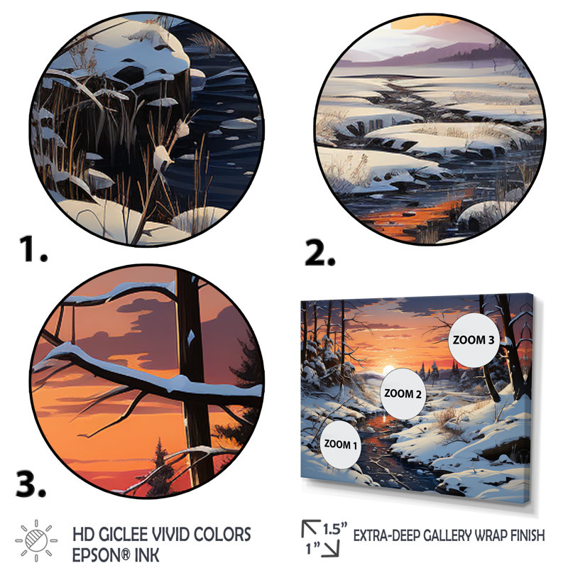 Paysage d'hiver rivière sur toile, 3 pièces, H 28 po x l 36 po x P 1 po, Wrapped Canvas