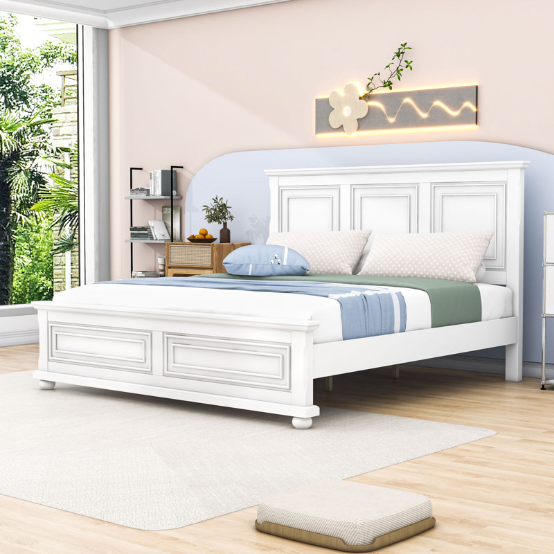 Lit en bois avec tête de lit, Blanc, Très grand